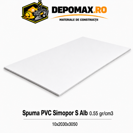 Placa rigida PVC Simopor S Alb 0.55 g/cm3, 10x2030x3050 mm